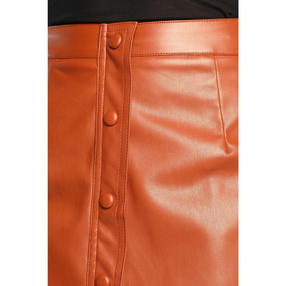 Lulus Most Fab Brown Vegan Leather Button-Front Mini Skirt S NWT - Picture 4 of 9